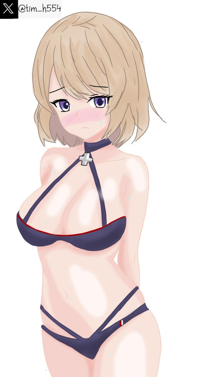 azur_lane bikini blonde_hair blush breasts destroyer iron_blood_(azur_lane) light-skinned_female light_skin smaller_female soft swimsuit tagme tim_heyderich violet_bikini violet_eyes z23_(azur_lane)