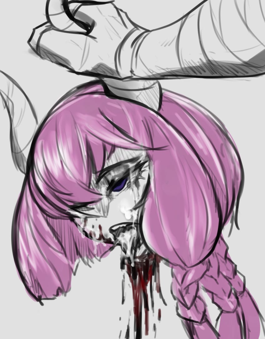 aura_(sousou_no_frieren) aura_the_guillotine blood bodily_fluids bodyless braided_hair crying cum cum_in_mouth cum_inside cum_on_face decapitation demon digital_media_(artwork) duo female frieren_beyond_journey's_end genital_fluids gore guro hair hi_res horn horn_grab horned_humanoid human humanoid male male/female mammal purple_eyes purple_hair skarma sousou_no_frieren tears tongue tongue_out