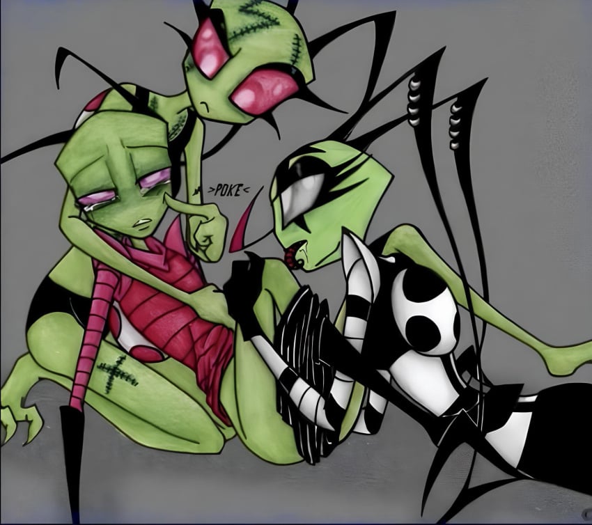 1boy 2008 2girls 3_fingers 3_toes alien antenna_piercing antennae blowjob broken_rape_victim concerned drool feet green_skin hyenakay invader_zim irken oc old old_art original_characters pants_down pink_eyes purple_eyes rape sad scars stitches tears tongue tongue_out white_eyes zim zim_(invader_zim)