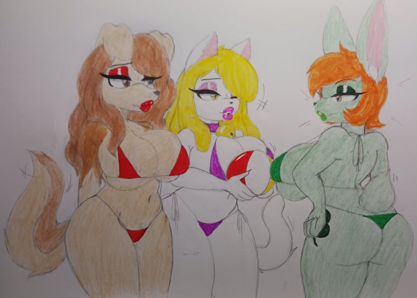 beach beach_ball big_butt bikini blonde_hair breasts brown_hair bunny busty canine cat clover cocker_spaniel curly_hair feline green_fur lips lipstick luhyzi rabbit red_hair rk900xkitsune ruby_fawn sexy shamrock_o’hara violet_mewsara wide_hips