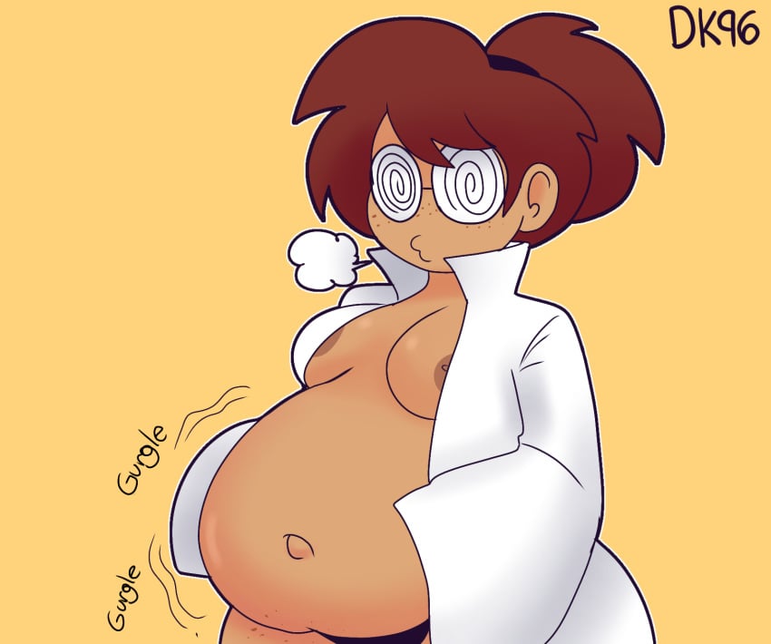 areola belly_noises big_belly chubby chubby_female cleavage daisykitty96 glasses scientist stuffed_belly