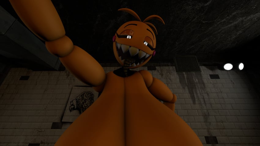 3d 3d_(artwork) against_wall animatronic big_breasts five_nights_at_freddy's five_nights_at_freddy's_3 fnaf huge_breasts sfm source_filmmaker toy_chica_(cyanu) toy_chica_(fnaf)