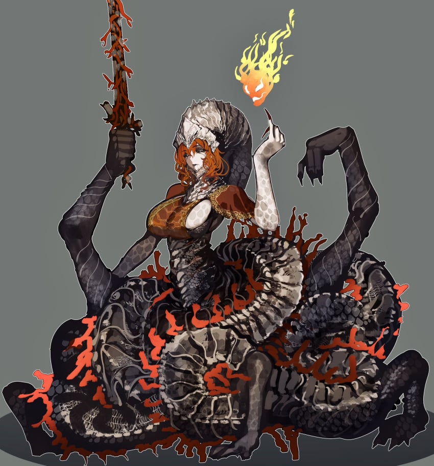 1girls arms_up barefoot big_ass big_breasts elden_ring female female_only fromsoftware genderswap_(mtf) monster_girl multi_leg multi_limb rule_63 rykard_lord_of_blasphemy sideboob snake snake_girl tail tomatolover16