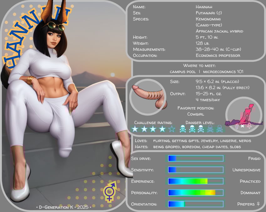 1futa ai_generated animal_ears animal_humanoid blunt_bangs bob_cut bulge canid canine_humanoid character_bio character_profile character_sheet cock_ring crop_top dgenerationk flats futa_only futanari gynomorph huge_cock intersex jackal_ears jackal_girl jackal_humanoid jackal_tail midriff navel original_character penis penis_bulge penis_under_clothes solo_futa sportswear sunglasses_on_head text text_box watermark