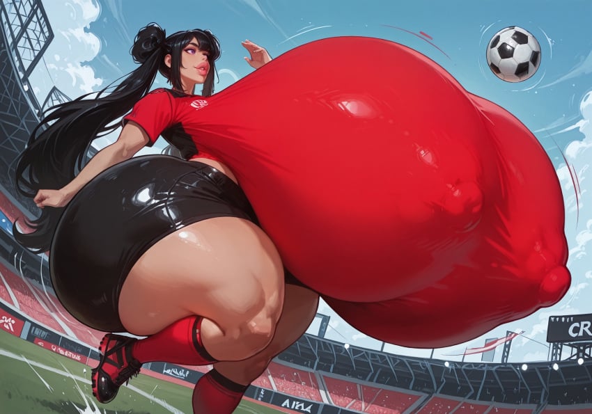 1girls ai_generated ass ass big_lips black_hair breasts breasts_bigger_than_head butt_bigger_than_body butt_bigger_than_head butt_bigger_than_torso clothed day female_focus gigantic_breasts huge_ass huge_breasts huge_butt hyper hyper_ass hyper_breasts hyper_butt isometria large_ass large_breasts large_nipples lips long_hair massive_ass massive_breasts massive_butt nipple_bulge overflowing_breasts public purple_eyes short_shorts sneakers soccer soccer_ball soccer_field soccer_uniform socks solo_female thick_thighs tight_clothing twintails