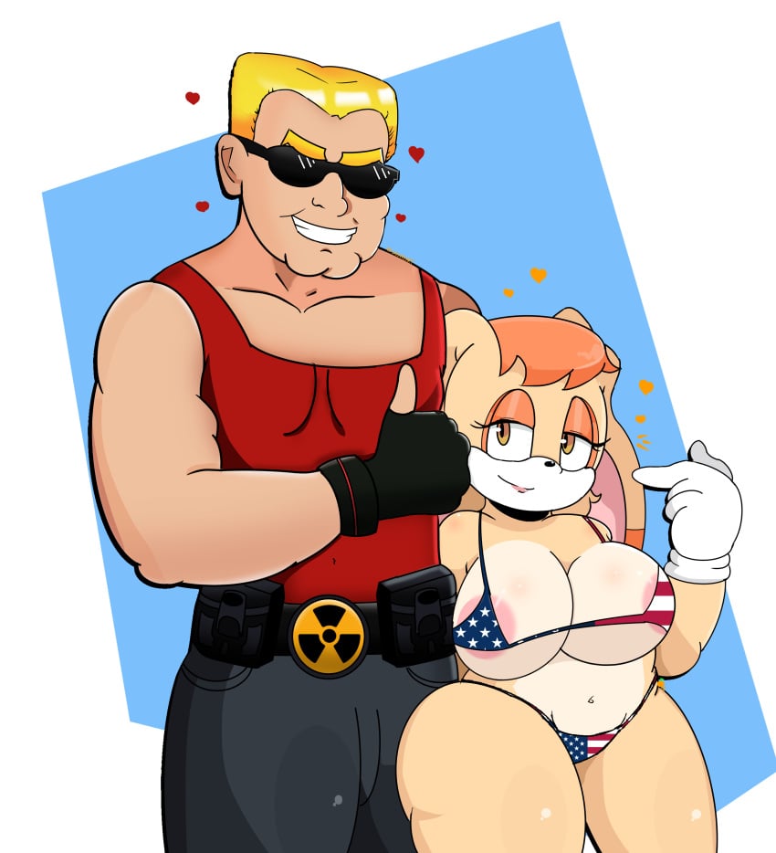 3d_realms american_flag american_flag_bikini big_breasts big_butt bikini blonde_hair dilf duke_nukem duke_nukem_(series) glasses heart hearts_around_head laranxart milf muscles rabbit rabbit_ears rabbit_girl rabbit_humanoid sega self_upload simple_background sonic_(series) sonic_the_hedgehog_(series) thumbs_up united_states_of_america usa_bikini vanilla_the_rabbit wide_hips