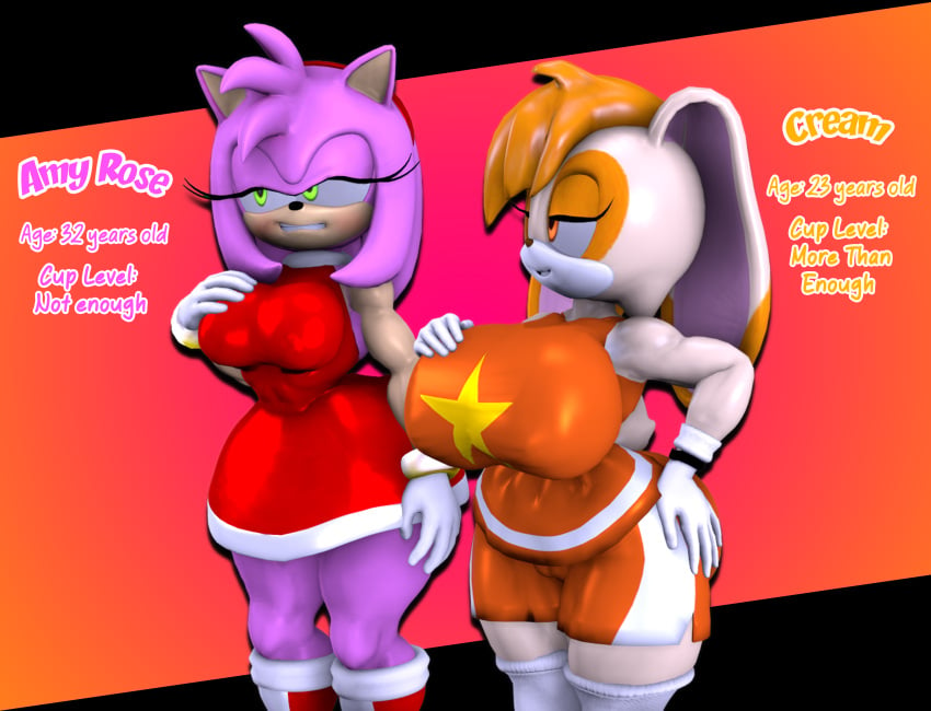 3d aged_up amy_rose annoyed big_breasts comparing_breasts cream_the_rabbit jealous sonic_(series) tagme theashsfm