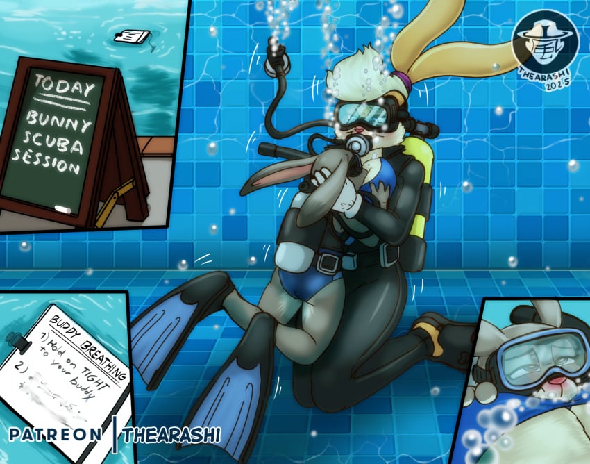 2girls arousal breast breathplay crossover disney female flippers judy_hopps lola_bunny looney_tunes patreon pool request scuba smothering space_jam swimsuit thearashi underwater warner_brothers wetsuit zipper_down zootopia