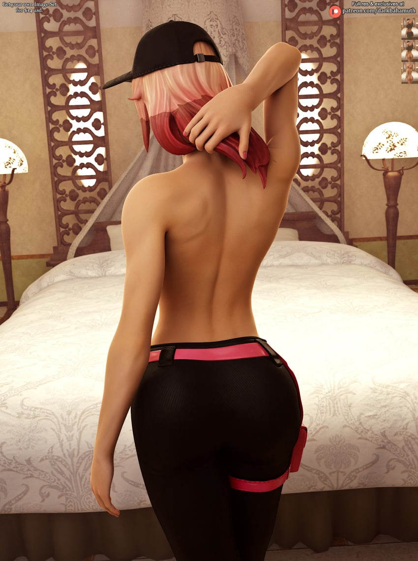 3d 3d_(artwork) athleisure_assassin back_view darkbahamuth fortnite pinup topless