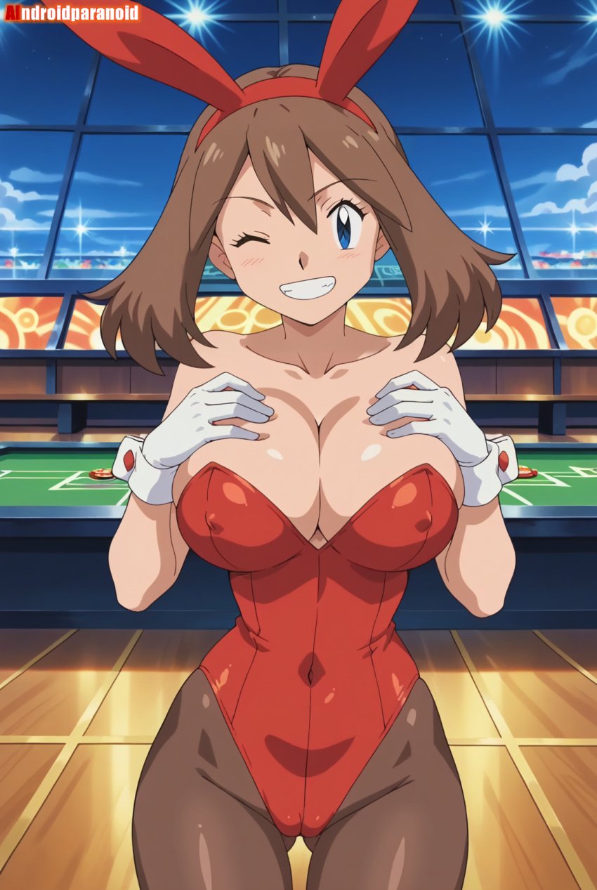 ai_generated big_breasts bunnysuit casino may_(pokemon) pokemon