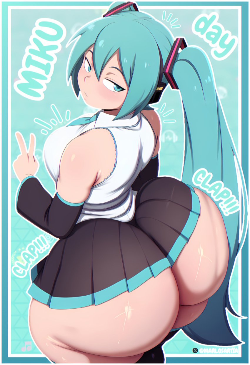 1girl :t ai_generated artist_name ass ass_bigger_than_head ass_focus big_ass big_breasts big_butt blue_eyes blue_hair bottom_heavy bubble_butt caked_up cheesecake clapping_ass clapping_buttocks clapping_cheeks dat_ass dumptruck_ass emotionless english_text enormous_ass fat_ass hatsune_miku huge_ass hyper_ass large_ass light-skinned_female light_skin long_light_blue_hair looking_back marlosart medium_breasts miniskirt paag pawg peace_sign rear_view round_ass simple_background solo solo_focus stockings text thick_thighs thighhighs throwing_it_back thunder_thighs twerk twerking twintails vocaloid voluptuous voluptuous_female wide_hips