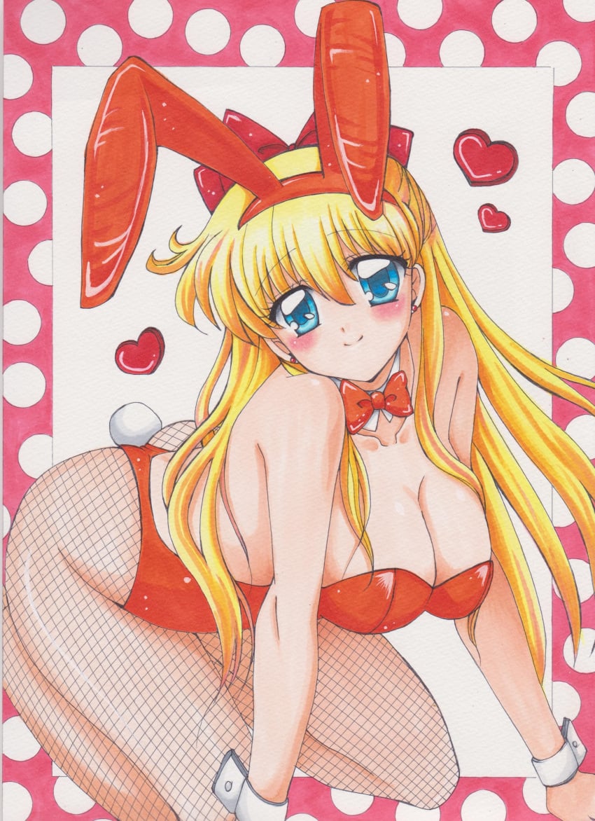 1990s_(style) absurd_res alluring animal_ears bishoujo_senshi_sailor_moon blonde_hair cute detached_collar fake_animal_ears high_res insanely_hot lbig_breasts long_hair minako_aino playboy_bunny rabbit_ears rascal_(n119) retro_artstyle sailor_venus wrist_cuffs