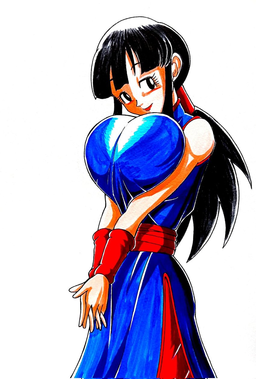 2d area5169458561 chichi chichi_(dragon_ball) dragon_ball dragon_ball_z female full_color fully_clothed huge_breasts no_penetration solo solo_female squeezing_breast traditional_media_(artwork)