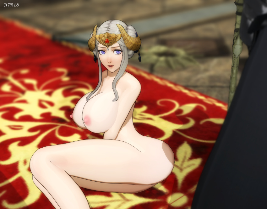 1boy 1girls 3d breasts byleth_(fire_emblem) byleth_(fire_emblem)_(male) completely_nude edelgard_von_hresvelg female female_focus fire_emblem fire_emblem:_three_houses horns htr18 imminent_sex large_breasts male nintendo nude nude_female short_hair solo_focus