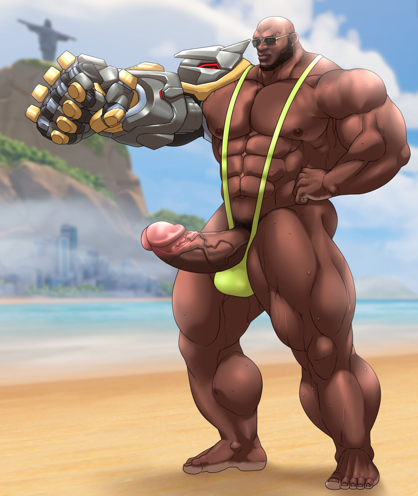 balls banana_hammock bara beard big_penis boner doomfist erection facial_hair hitenmaru male male_focus male_only mankini muscles muscular overwatch overwatch_2 penis solo solo_male sunglasses sweat sweating