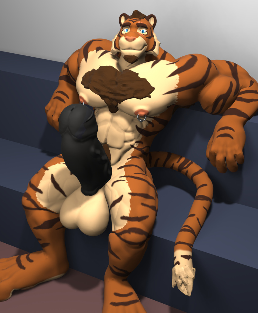 abs anthro anthro_only balls biceps big_balls big_penis black_foreskin black_glans black_penis erection felid feline foreskin fur genitals glans hi_res huge_balls huge_cock looking_at_viewer male male_only mammal muscular muscular_anthro muscular_male night_(dream_and_nightmare) nipple_piercing nipples nude orange_body pantherine pecs penis piercing sitting solo stripes tiger vein veiny_penis watanno