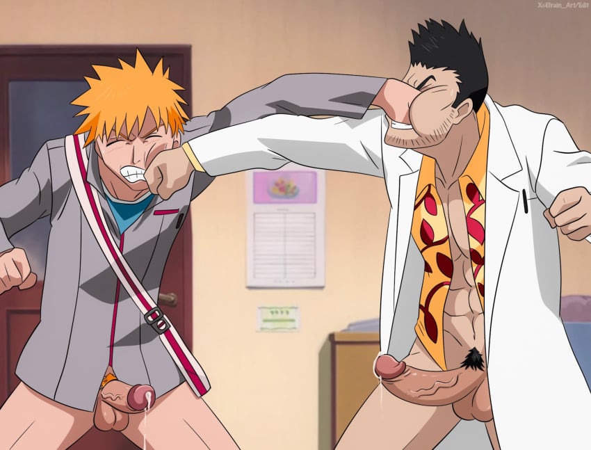 bleach edit ef_drawings father father_and_son fight_boner gay ichigo_kurosaki isshin_kurosaki kurosaki_ichigo kurosaki_isshin male_only yaoi