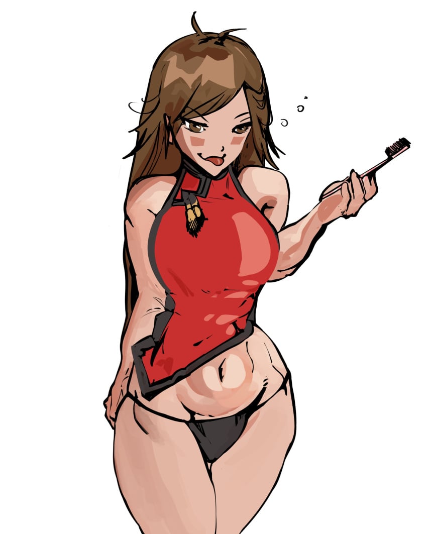 arc_system_works chromingrose female guilty_gear kuradoberi_jam long_hair loose_hair thong tongue_out toothbrush