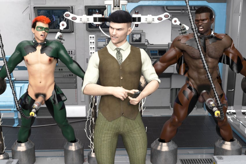 3boys 3d 3d_(artwork) 3d_model about_to_die censored censored_penis cruel_and_unusual dark-skinned_male dark_skin defeated defeated_hero evil_wins forced_milking hero_costume hero_in_trouble homoerotic indoor_nudity indoors interracial male male/male male_focus male_only masculine masculine_male melanin milking milking_machine oc original_characters pubic_hair sexual_torture struggling struggling_to_get_out superhero superhero_costume superhero_couple superheroes torture torture_device tortured_to_death unable_to_escape unable_to_move villain villain_dom villain_on_hero villain_win