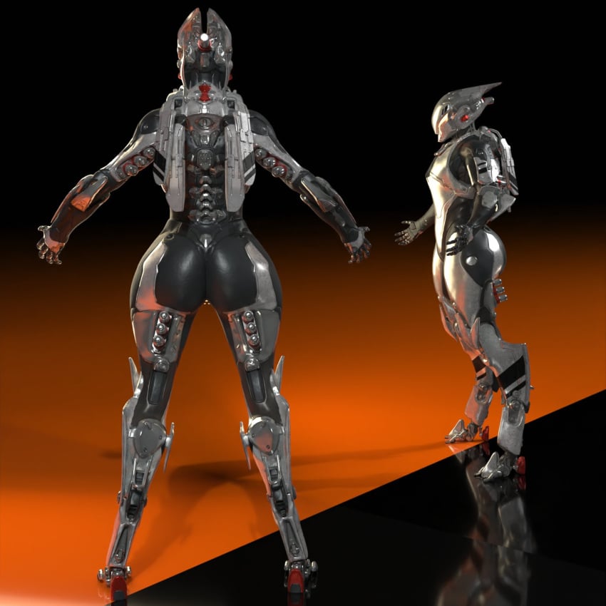 3d 3d_(artwork) anthem anus ass bioware black_body black_butt digital_media_(artwork) digitigrade electronic_arts female genitals glowing glowing_genitalia glowing_pussy grey_body hi_res humanoid interceptor interceptor_(anthem) light lighting machine mecha model_sheet niki3d orange_background pussy reflection robot robot_humanoid shadow simple_background solo standing wide_hips