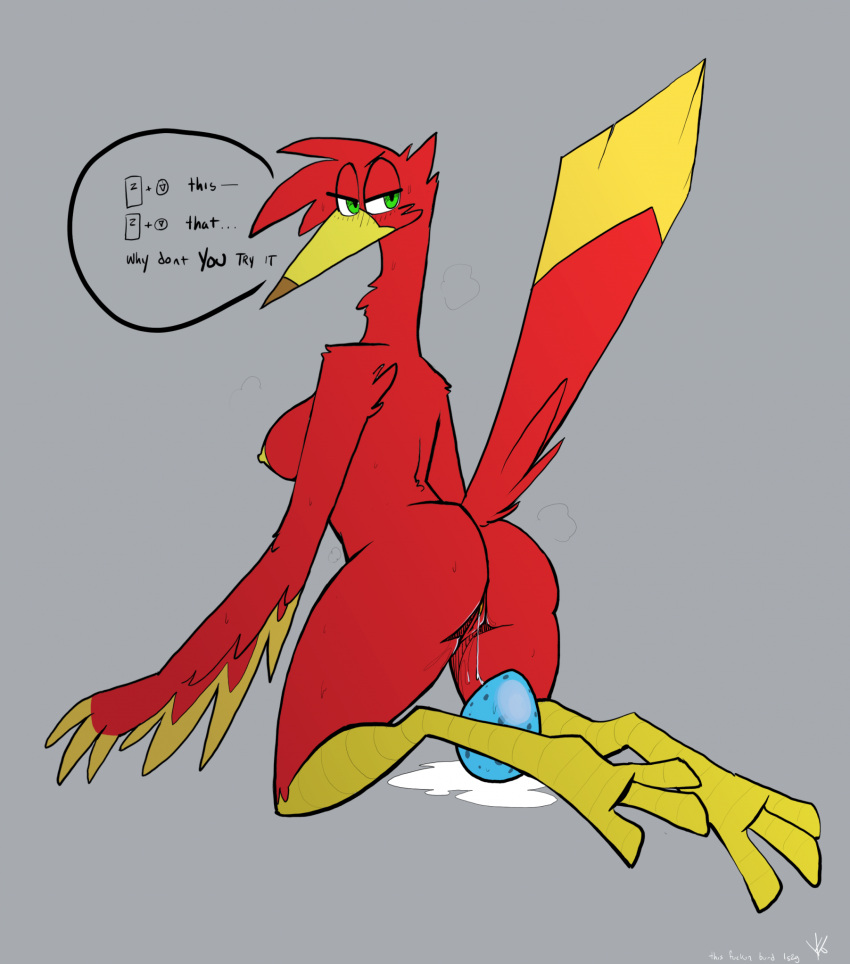 1girls anthro ass avian banjo-kazooie beak bodily_fluids breasts breegull egg egg_laying female female_only genital_fluids genitals hi_res kazooie nipples presenting presenting_hindquarters pussy raised_tail rareware solo tail thick_thighs topazknight vaginal_fluids