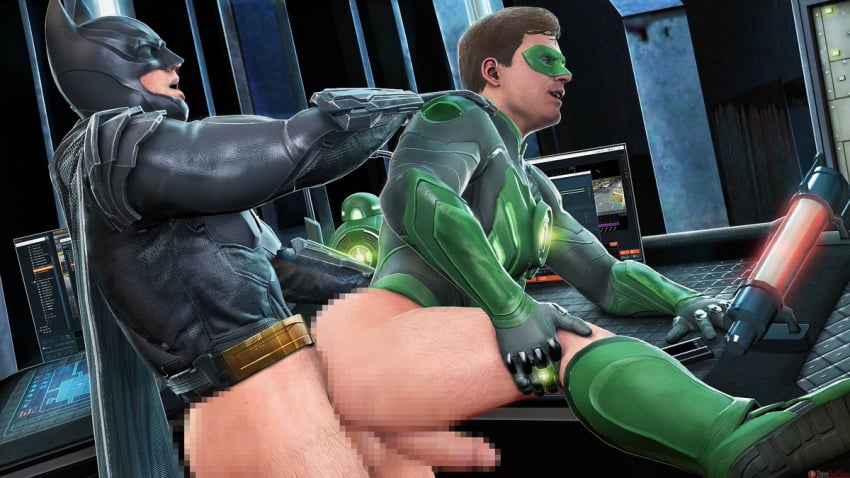 anal anal_sex batman batman_(series) bending_over big_ass censored clothed_sex dc_comics domredsins gay grabbing_from_behind green_lantern green_lantern_(series) half_dressed hand_on_shoulder justice_league leg_up male male_only mask masked masked_male sex_on_table superhero