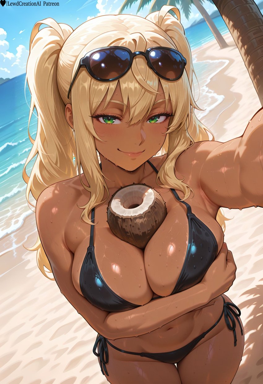 1boy 1boy1girl 1girls absurd_res ai_generated armpit_crease armpit_fetish armpits beach big_breasts blonde_female blonde_hair blonde_hair blonde_hair_female blush blush blush_lines breast_squeeze breasts coconut coconut_tree curvy curvy_figure dumbbell_nan_kilo_moteru? eyewear_on_head female female green_eyes high_resolution highres lewdcreationsai looking_at_viewer muscles object_between_breasts outdoors sakura_hibiki selfie sexually_suggestive smile smug stable_diffusion standing steam steaming_body steamy_breath sweat sweatdrop sweating sweaty tagme tanned tanned_female tanned_girl tanned_skin thick thick_legs thick_thighs thighs toned toned_body toned_female toned_stomach