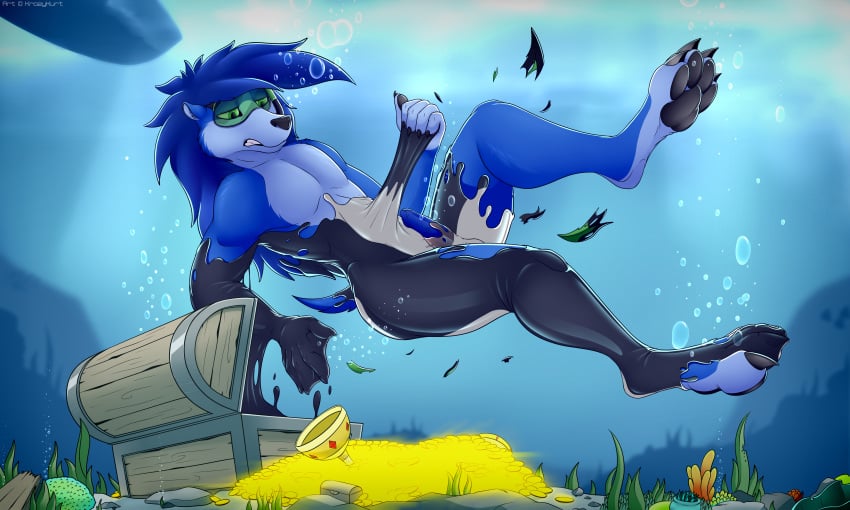 2017 4_toes 5_fingers absurd_res anthro ass assimilation bare_hips big_butt black_nose blue_fur blue_hair bubble bulge claws clothed clothing cute detailed_background digital_media_(artwork) digitigrade diving feet fur furry glowing goo green_eyes hair hedgehog hi_res hindpaw hips krazykurt liquid male mammal pawpads paws rubber scuba sea sex shiny ship skinsuit solo swimming thick_thighs tight_clothing toe_claws toes transformation treasure underwater vehicle water zing_(character)