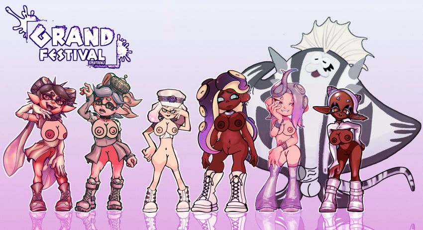 1boy 6girls balls big_man_(splatoon) breasts callie_(splatoon) collaboration deep_cut_(splatoon) frye_(splatoon) grand_festival_(splatfest) marie_(splatoon) marina_(splatoon) nintendo nipples off_the_hook_(splatoon) pearl_(splatoon) penis pussy shiver_(splatoon) splatfest splatoon splatoon_(series) splatoon_3 squid_sisters