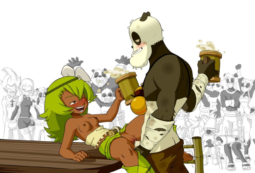 1boy 1girls alcohol amalia anthro area_(artist) background_characters bear beer beverage blush breasts closed_eyes cra dark-skinned_female dark_skin drunk duo_focus eliatrope enutrof evangelyne exposed_breasts fellatio female green_hair group hand_in_pants humanoid humanoid_on_anthro iop kissing lying male mammal on_back one_eye_closed open_mouth oral panda pandawa pandiego penetration penis princess_amalia_sheran_sharm pussy pussy_juice ruel sadida sex straight table table_lotus_position tristepin uncensored vaginal_penetration wakfu yugo