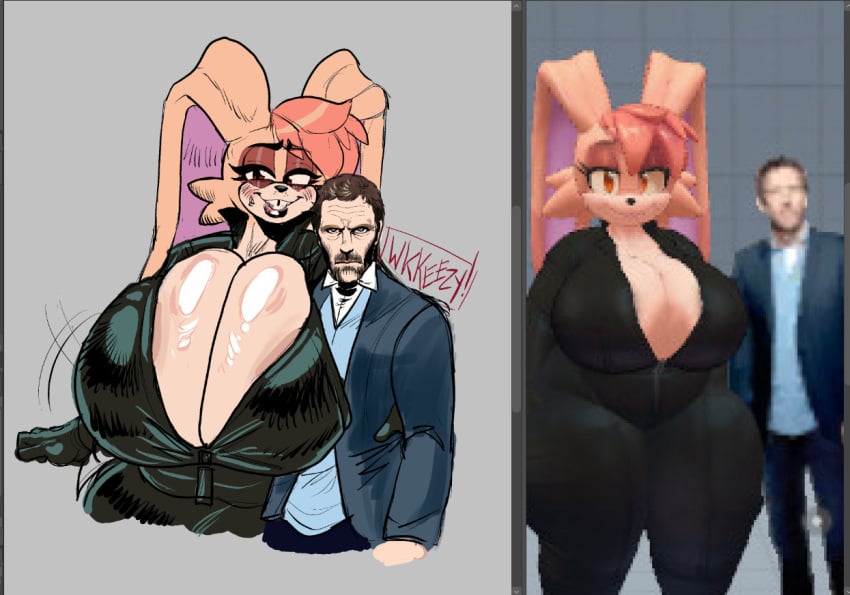 1boy 2025 big_breasts black_clothing blue_suit bunny_girl dedoggyskullz female human meme milf rabbit screenshot sonic_(series) sonic_the_hedgehog_(series) vanilla_the_rabbit vrchat vrchat_avatar wkkeezy(artist)