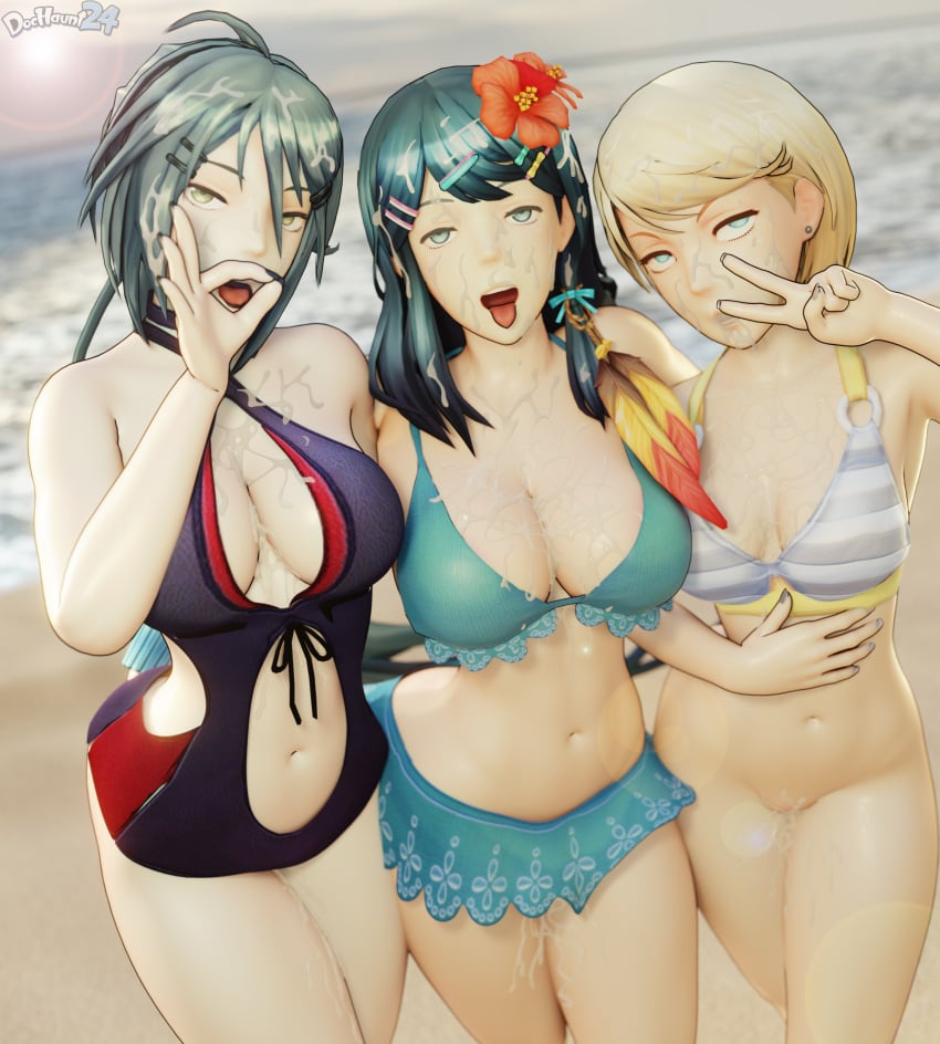 3d 3girls after_sex breasts cum dochaunt24 female female_only kurono_kiria large_breasts light-skinned_female light_skin medium_breasts multiple_girls oribe_tsubasa pale-skinned_female pale_skin small_breasts tokyo_mirage_sessions_#fe trio yumizuru_eleanora