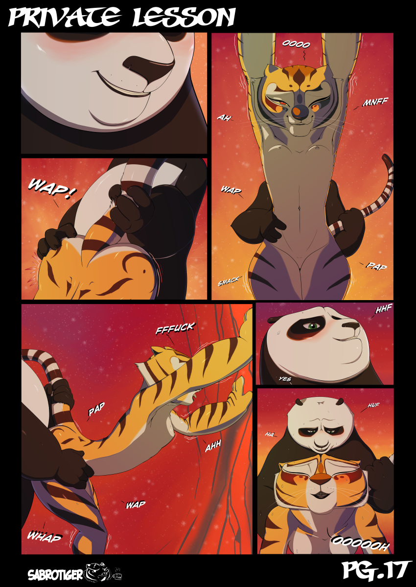 2017 absurd_res ass bear blush comic english_text feline female hi_res kung_fu_panda male mammal master_po_ping master_tigress page_17 panda penetration private_lesson_(sabrotiger) sabrotiger sex straight tiger