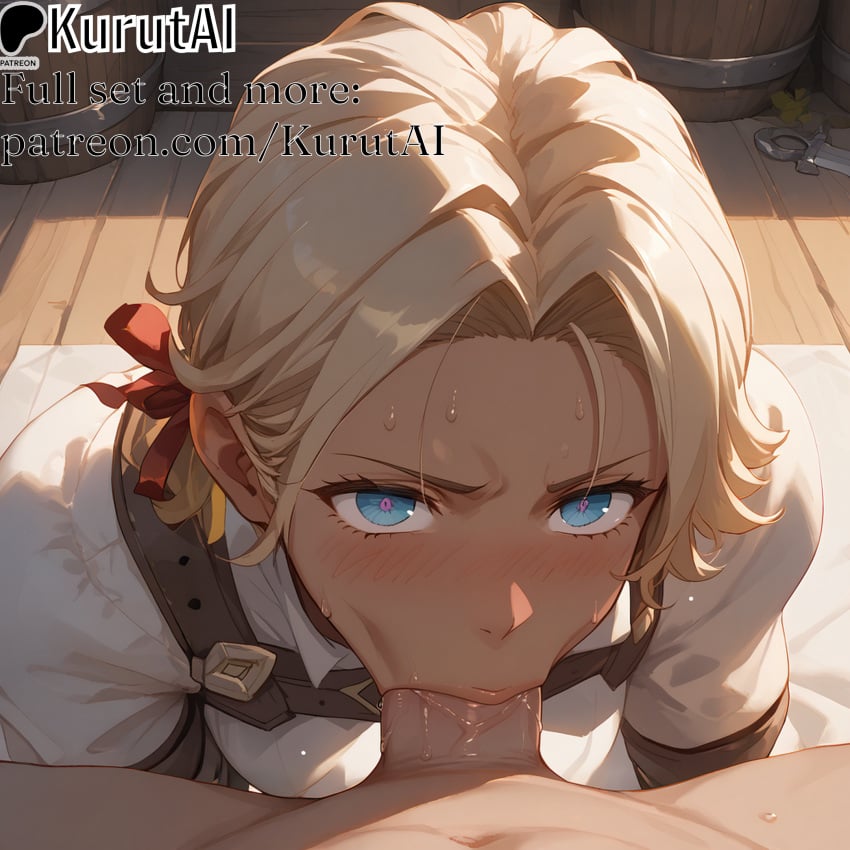 1boy 1girls :&gt;= ai_generated artist_name artist_signature basketball blonde_hair blue_eyes blush breasts catherine_(fire_emblem) erection fellatio fire_emblem fire_emblem:_three_houses from_above heart heart-shaped_pupils hi_res high_resolution highres indoors kurutai looking_at_viewer looking_up oral pants pants_pull patreon penis pov solo_focus straight sweat symbol-shaped_pupils uncensored