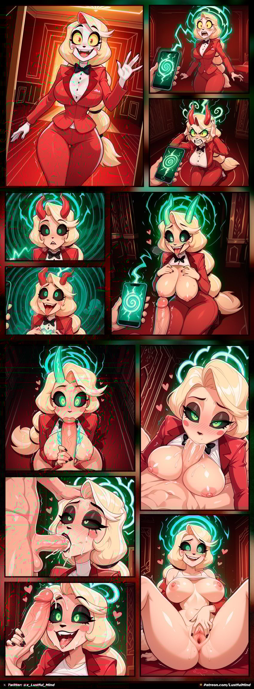 1girls ai_assisted ai_generated angry annoyed annoyed_expression before_oral before_sex big_breasts big_penis black_eyes black_lipstick black_sclera blowjob blush bowtie brainwashed brainwashing breasts breasts_out captured captured_heroine charlie_morningstar_(hazbin_hotel) comic comic_page comic_panel corruption cum cumshot cumshot_in_mouth curvaceous curvy curvy_figure defeated defeated_heroine demon demon_girl demon_horns dutch_angle emotionless expressionless fangs fellatio female fingering green_pupils handjob handjob_while_sucking hands_on_breasts hands_on_head happy happy_female hazbin_hotel hearts_around_head heavy_breathing hi_res highres horny_face horny_female hypnosis hypnosis_app imminent_oral imminent_sex irrumatio kneeling looking_at_viewer looking_down lustful_mind male mind_break mind_control multiple_views naked_breasts naughty_face nipples oral oral_sex outdoors penis penis_awe penis_between_breasts penis_on_face penis_out phone_screen pov red_clothing red_eyes red_horns red_jacket resisting restrained runny_makeup sad saliva saliva_on_tongue saliva_string saliva_trail screen shocked smile spread_legs spread_pussy standing sucking_penis surprised surprised_expression sweat tagme tech_control thick_thighs tongue tongue_out veiny_penis voluptuous voluptuous_female waving waving_at_viewer white_shirt wide_hips yellow_sclera
