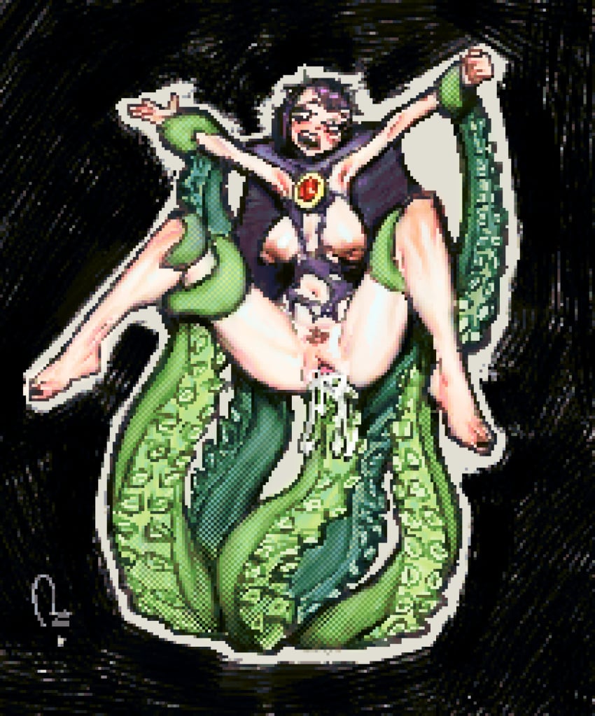 1girls 2025 alternate_version_at_source alternate_version_available arm_grab armpits artist_name artist_signature bare_arms bare_breasts bare_legs barefoot big_breasts blush breasts breasts_apart cape colored cum cum_bubble cum_in_pussy cum_in_pussy cum_inside cum_on_tentacle dc dc_comics extinctyellow eyelashes eyeshadow feet female female_on_top female_penetrated female_pubic_hair green_skin heroine light-skinned_female looking_down m_legs navel nipples open_mouth penetration pixel_art purple_hair rachel_roth raven_(dc) restrained restrained_arms restrained_by_tentacles restrained_legs ripped_clothing short_hair teen_titans tentacle tentacle_in_pussy tentacle_penetration tentacle_sex thin_waist torn_clothes torn_leotard vaginal_penetration vaginal_sex