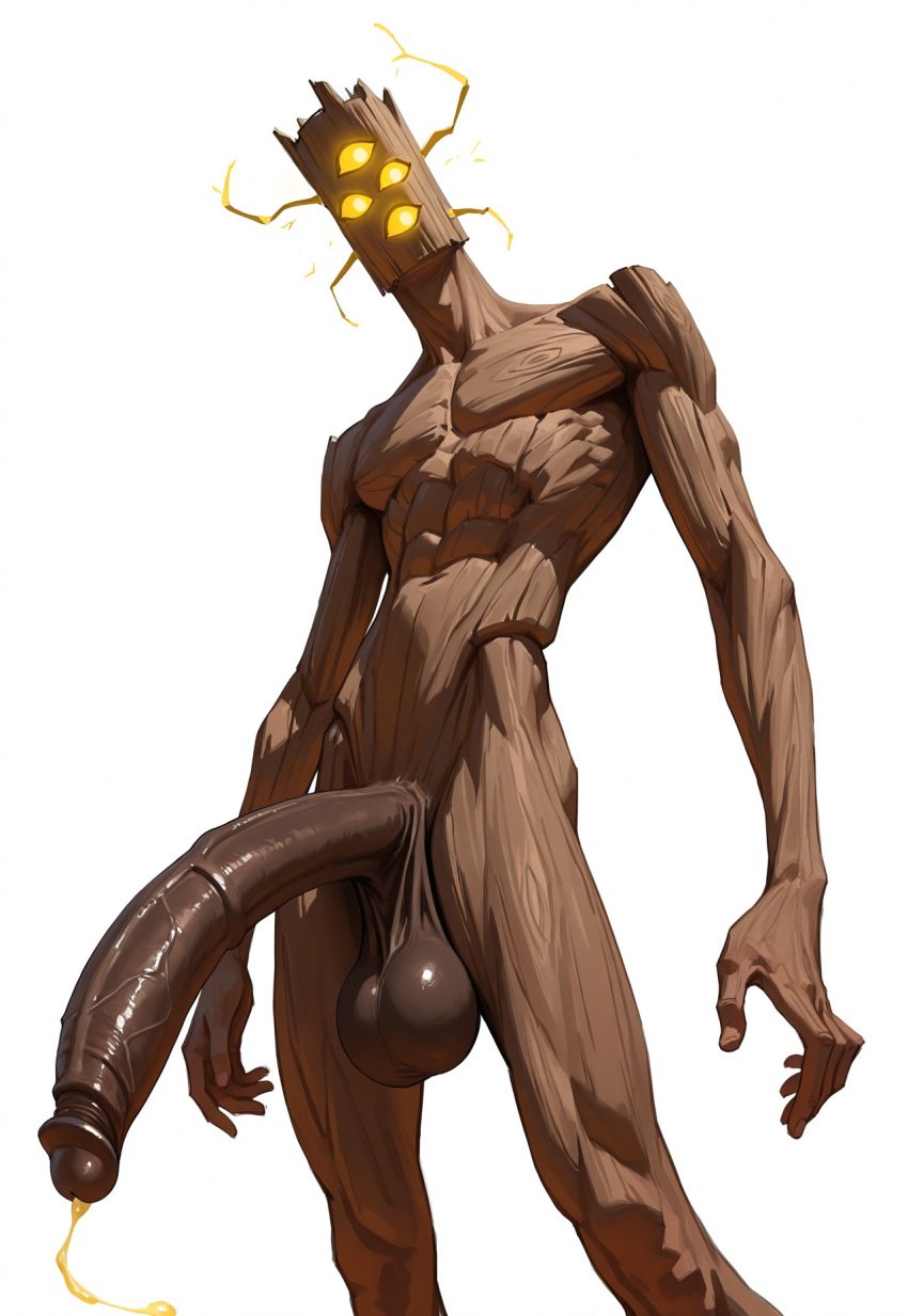 ai_generated balls bara big_balls big_penis brown_skin gay minecraft monster_boy monster_cock penis precum the_creaking_(minecraft) wooden_body yaoi yellow_eyes