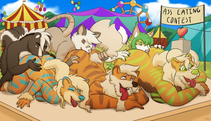 all_fours american_opossum amusement_ride anal anthro arcanine ass_up award breasts canid canine casual_nudity daughter_(lore) english_text felid feline female female_rimming_male ferris_wheel generation_1_pokemon group husband male male/female male/male male_rimming_female mammal marsupial maya_henderson mephitid mr.henderson mrs.henderson nintendo nude oral outside pickles-hyena pokemon pokemon_(species) rimming sex skunk text trophy virginia_opossum wife