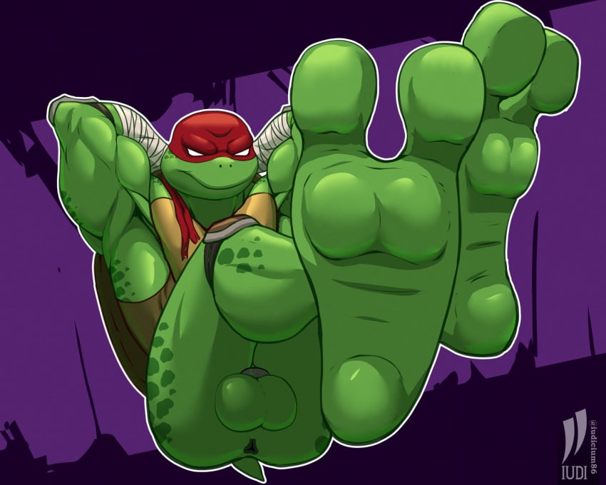 2_toes anthro arm_wraps ball_stretcher balls biceps durag feet foot_fetish foot_focus genitals hands_behind_head hi_res iudicium86 male male_only muscular paws pecs raised_arm raphael_(tmnt) reptile scalie solo teenage_mutant_ninja_turtles toes triceps turtle wraps