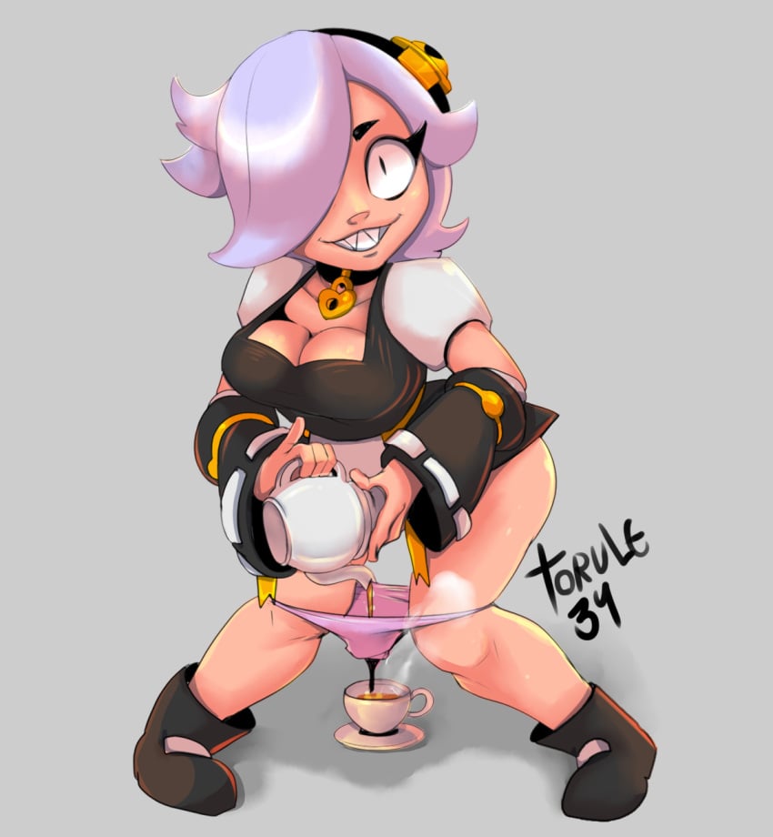 1girl 1girls 2d 2d_(artwork) brawl_stars coffee coffee_cup colette_(brawl_stars) crazy_eyes crazy_girl food food_play maid panties tagme torule34