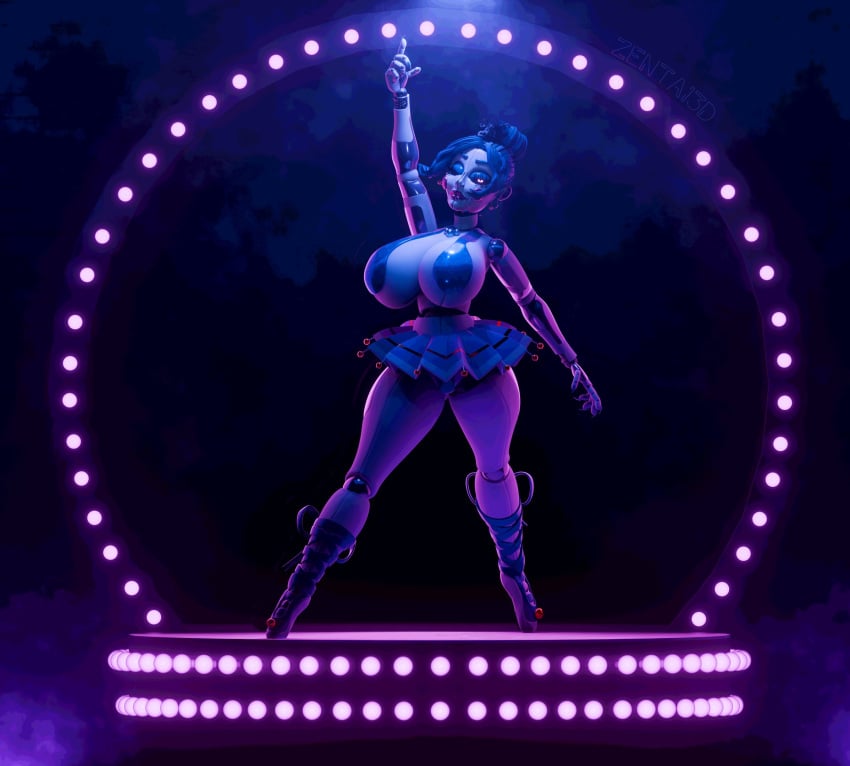 1girls animatronic animatronic_female ballerina ballora ballora_(fnafsl) big_breasts blue_hair female female_only five_nights_at_freddy's five_nights_at_freddy's:_sister_location fnaf lights looking_at_viewer milf mommy on_stage pointing_up stage tagme zentaisfm