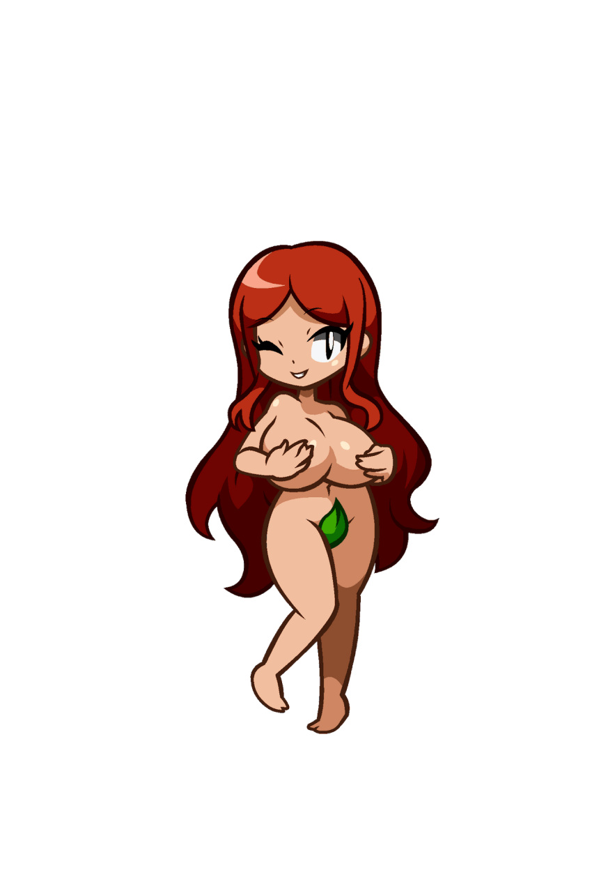 1girls auburn_hair barefoot breasts clara_garcia completely_nude completely_nude_female covering_breasts covering_crotch female female_only full_body leaf_on_crotch long_hair nairod103098 navel niyuyu nude nude_female shantae style_emulation very_long_hair