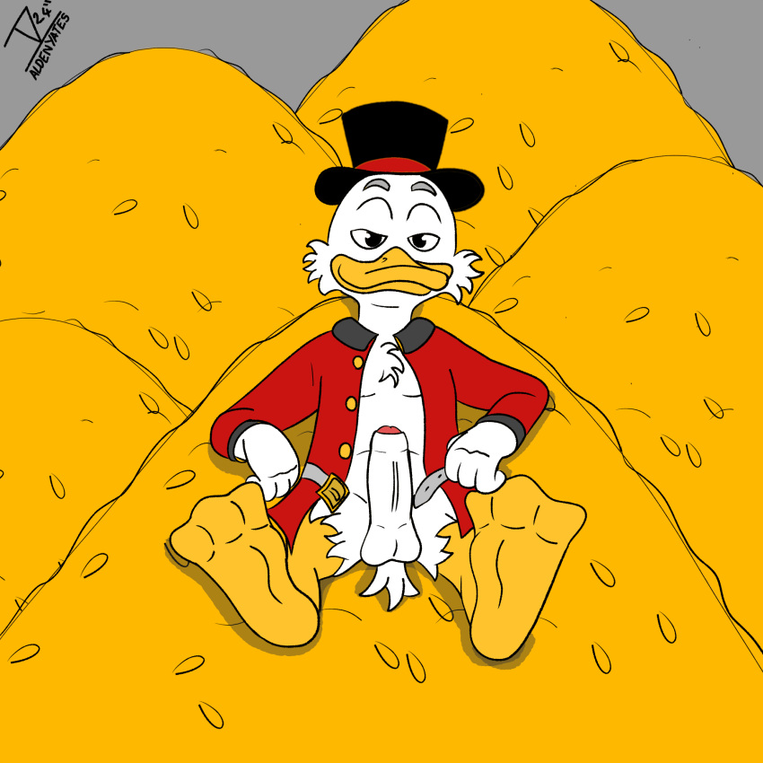 aldenyates anatid anseriform anthro avian barefoot bird disney duck ducktales feet foot_focus hi_res male male_only membrane_(anatomy) nude scrooge_mcduck solo toes webbed_feet