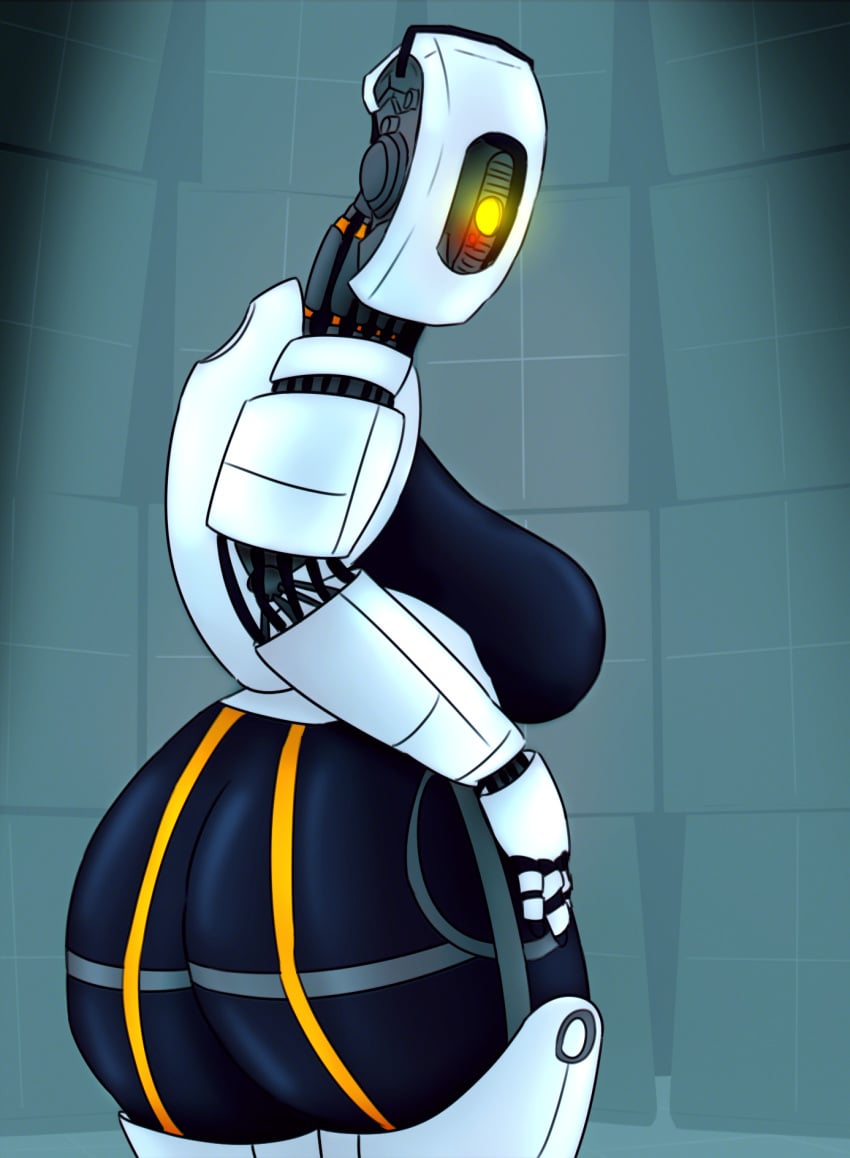 1girls big_ass big_breasts bubble_butt busty clothes detailed_background fat_ass female_only glados glados_(humanoid) hand_on_thigh huge_ass humanoid looking_away mantrinrus metallic_body one_eye portal_(series) robot robot_humanoid solo solo_female standing thick_thighs three-quarter_portrait three-quarter_view wide_hips