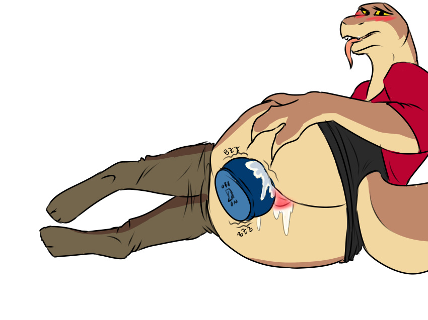 anthro ass blush clothed clothing cum cum_inside daisa_(character) digital_media_(artwork) dildo female fossilart_(artist) hi_res looking_at_viewer penetration presenting presenting_hindquarters reptile scalie sex_toy solo tongue tongue_out vaginal_penetration vaginal_penetration vibrator