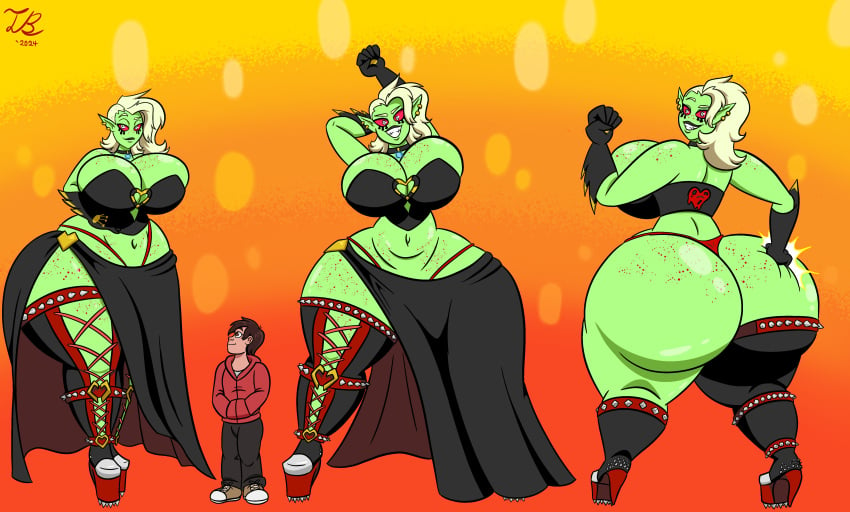 1boy 1girls alien alien_girl amazon big_ass big_breasts choker crossover freckles g-string giantess gigantic_ass green_skin height_difference huge_ass huge_breasts hyper_ass large_ass large_breasts larger_female lord_dominator marco_diaz mini_giantess model_sheet platform_boots platform_footwear platform_heels size_difference spiked_shoes spikes star_vs_the_forces_of_evil taller_girl thong thornbrusha wander_over_yonder wide_hips