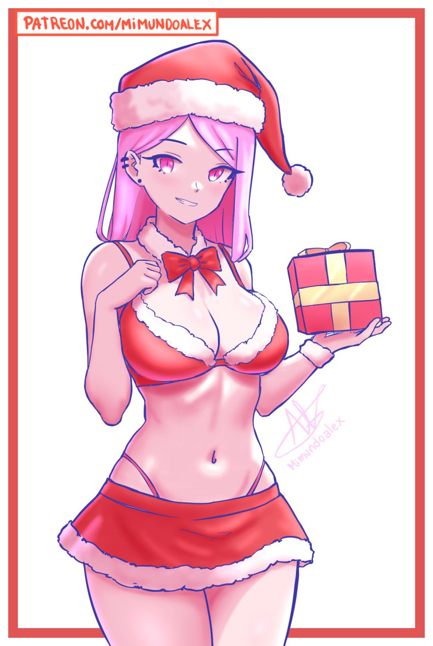 christmas christmas_clothing christmas_hat christmas_headwear christmas_outfit long_hair luci_(mimundo_alex) mimundo_alex mimundo_alex_(artist) padoruu pink_hair