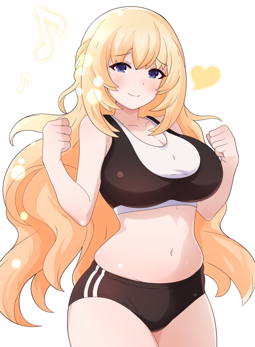 blonde_hair huge_breasts long_hair mrrollingcircle neptunia_(series) sports_bra sports_shorts sportswear thick_thighs vert