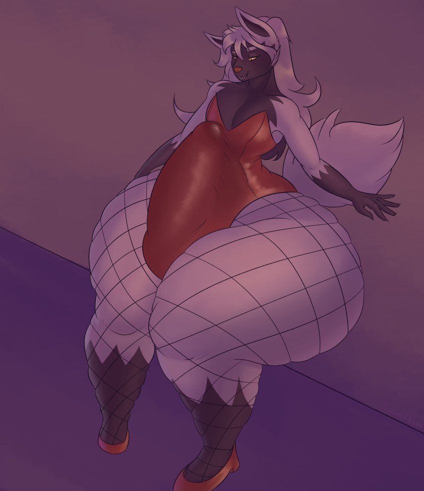 absurd_res anthro balls_expansion big_bulge big_penis bulge clothed clothing expansion femboy fishnet_clothing generation_3_pokemon genital_expansion genitals hi_res huge_bulge huge_cock huge_filesize huge_thighs hyper hyper_bulge hyper_genitalia hyper_penis hyper_thighs male moonlitesau nintendo penis penis_expansion pokemon pokemon_(species) poochyena smile solo thick_thighs