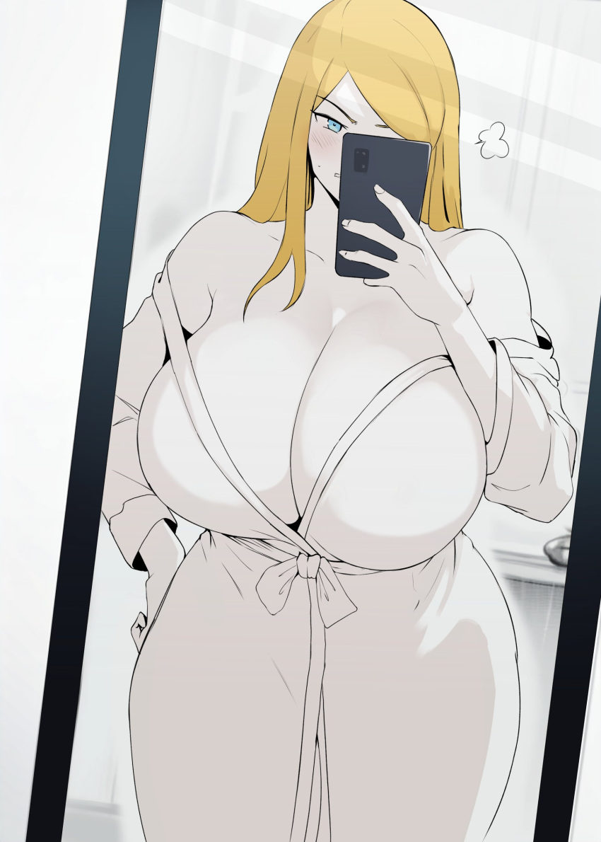 1girls big_breasts blonde_hair huge_breasts mirror mirror_selfie setawar_(coco) tagme